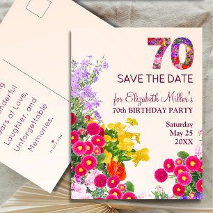 Carte Postale Faire-part Fleurs modernes pour 70 ans Fête des 70 ans