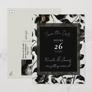 Carte Postale Faire-part Fleurs noires et or mariage greige Enregistrer la 
