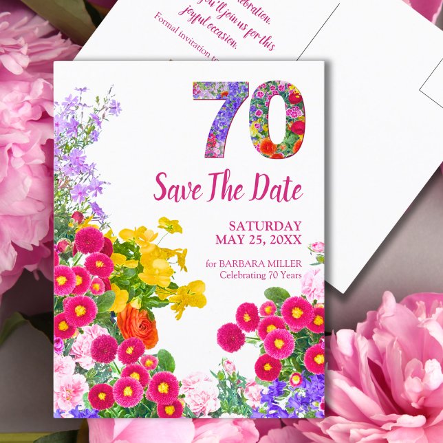 Carte Postale Faire-part Fleurs pour 70e anniversaire – Création de jardin  (Créateur téléchargé)