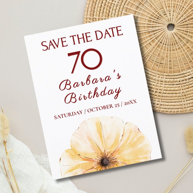 Carte Postale Faire-part Fleurs pour 70e anniversaire – Élégant design à fl (Créateur téléchargé)