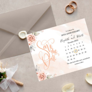 Carte Postale Faire-part Fleurs roses 50e anniversaire Enregistrer la date