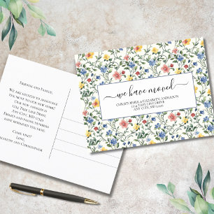 Carte Postale Faire-part Fleurs sauvages roses bleues jaunes Cottagecore Dé