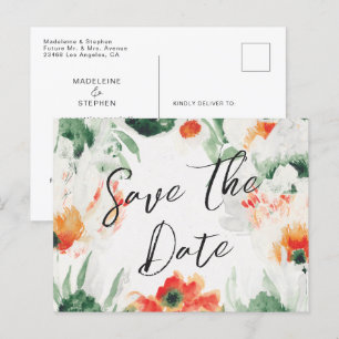 Carte Postale Faire-part Fleurs sauvages vertes et orange florales Enregist