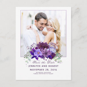 Carte Postale Faire-part Fleurs violettes et prune Save the Date floral