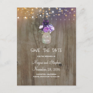Carte Postale Faire-part Fleurs violettes Mason Jar Rustique Enregistrer la