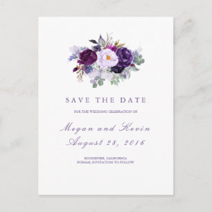 Carte Postale Faire-part Fleurs violettes romantique Enregistrer la date
