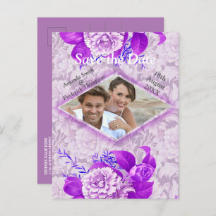 Carte Postale Faire-part Fleurs violettes/roses blanches sur papier motif v