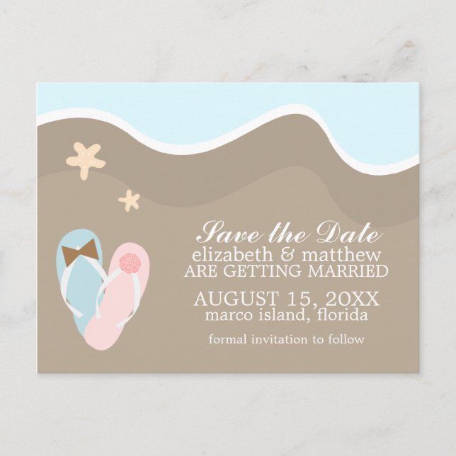Carte Postale Faire-part Flip Flops Beach Wedding Annonces (Devant)