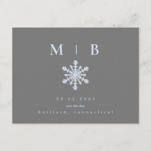 Carte Postale Faire-part Flocon de neige gris/glace bleu Monogramme Enregis