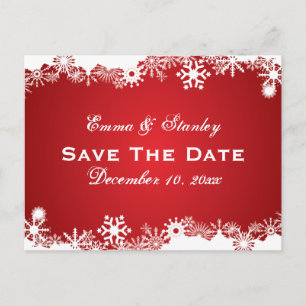 Carte Postale Faire-part Flocon de neige rouge blanc mariage d'hiver Enregi