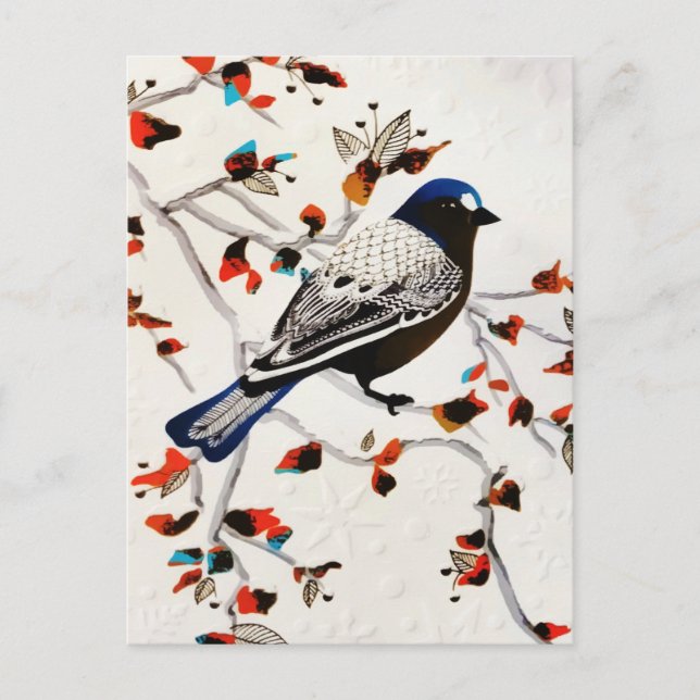 Carte Postale Faire-part Flocon de neige rustique doré d'oiseau d'hiver (Devant)