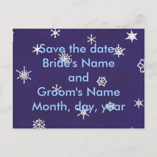 Carte Postale Faire-part Flocons blancs sur fond bleu, Enregistrez la date,