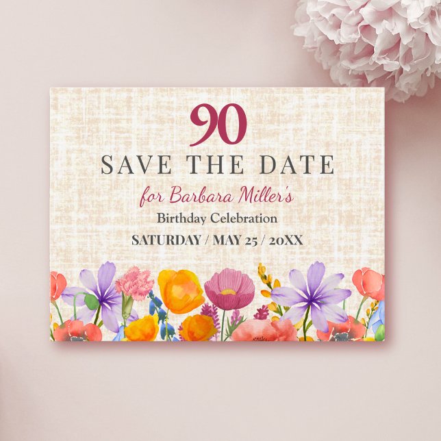 Carte Postale Faire-part Floral 90th Birthday Save the Date - Garden Party (Créateur téléchargé)