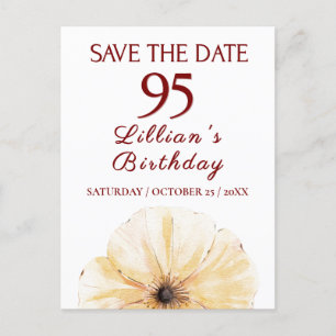 Carte Postale Faire-part Floral 95e anniversaire - Design Jaune élégant
