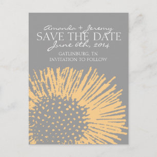 Carte Postale Faire-part Floral Abstrait jaune et gris Sauvez la date
