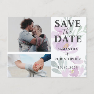 Carte Postale Faire-part Floral Enregistrer la date Puple & White Photo Mar