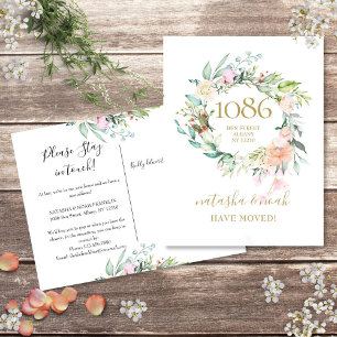 Carte Postale Faire-part Floral Garland Gold Nouvelle adresse Nous avons dé