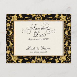 Carte Postale Faire-part Floral Gold Black Mariage formel Enregistrer la da