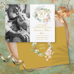 Carte Postale Faire-part Floral rose 50e anniversaire Enregistrer la photo<br><div class="desc">Doté d'une délicate aquarelle rose de verdure fleurie, ce 50e anniversaire botanique chic, sauf la carte de date, peut être personnalisé avec votre photo spéciale et vos informations d'anniversaire doré. Au verso, une guirlande fleurie assortie encadre vos dates d'anniversaire dans un élégant texte blanc sur un arrière - plan d'or....</div>