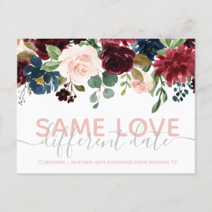 Carte Postale Faire-part Floral rose Autre Date Typographie Mariage Photo