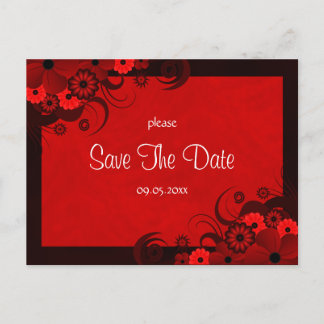 Carte Postale Faire-part Floral Rouge Gothique Rouge Foncé Enregistrer La D