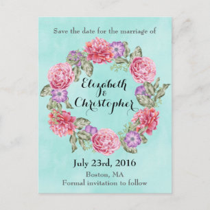 Carte Postale Faire-part Floral Watercolor Wreath Wedding Enregistrer La Da