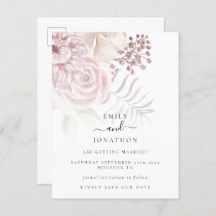 Carte Postale Faire-part Florales rose Rose Dusty modernes Enregistrer la d