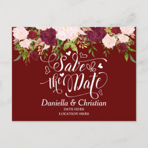 Carte Postale Faire-part Flore Bourgogne Personnalisée Enregistrer La Date
