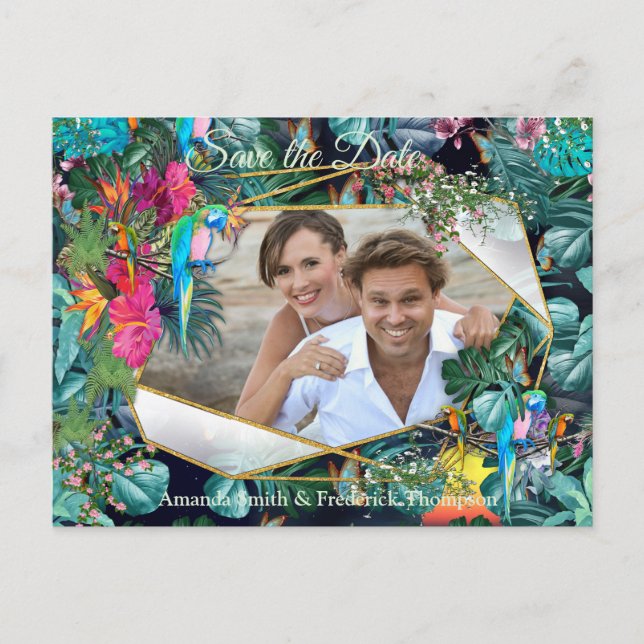 Carte Postale Faire-part Flore tropicale Paradis & Oiseaux (Devant)