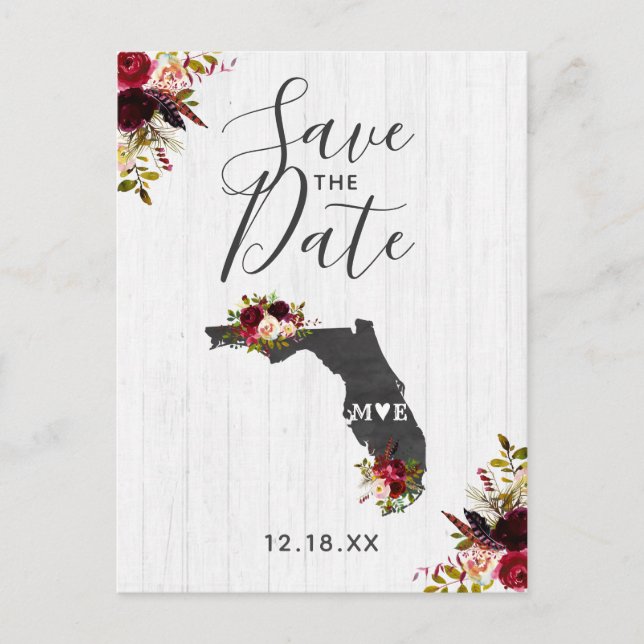 Carte Postale Faire-part Floride État Destination Rustique Save the Date (Devant)
