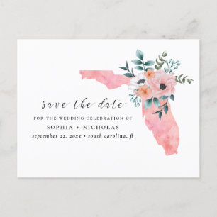 Carte Postale Faire-part Floride. Fleur rose élégante. Floral save the date