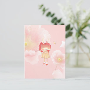Carte Postale Faire-part Flûte de printemps : Fille lapine jouant de la mus