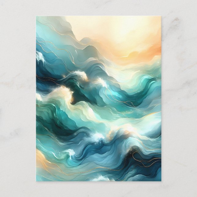 Carte Postale Faire-part Flux d'océan doré Vagues abstraites (Devant)
