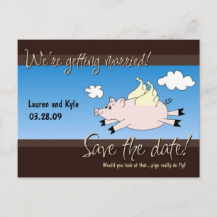 Carte Postale Faire-part Flying Pig Enregistrer la date PC