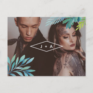 Carte Postale Faire-part Foliage D'Aquarelle Tropicale Enregistrer La Date