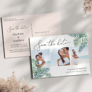 Carte Postale Faire-part Foliage tropical Beach Mariage Photo Enregistrer l