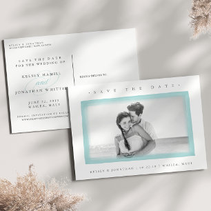 Carte Postale Faire-part Fond de bordure aquarelle Aqua Photo Enregistrer