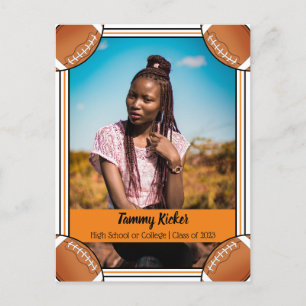 Carte Postale Faire-part Football Orange & Black Graduation