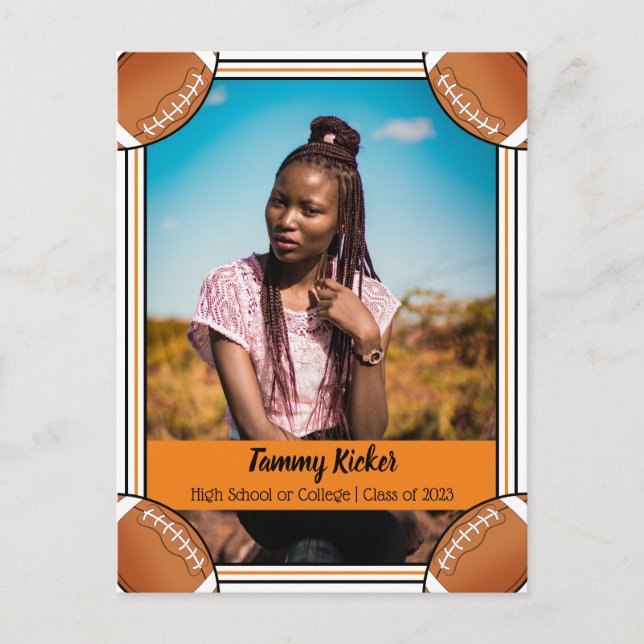 Carte Postale Faire-part Football Orange & Black Graduation (Devant)