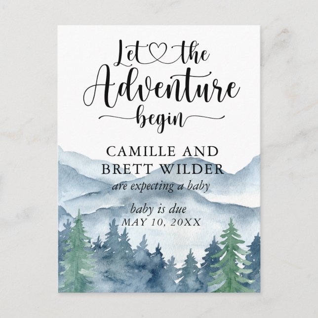 Carte Postale Faire-part Forest Adventure Mountains Baby shower Grossesse (Devant)