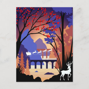 Carte Postale Faire-part Forêt de Crépuscule Noël Traîneau de Père Noël