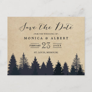 Carte Postale Faire-part Forêt de pins Kraft rustique Save the Date