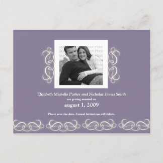 Carte Postale Faire-part Formal Elegant Floral Enregistrer la date Purple B