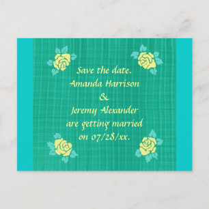 Carte Postale Faire-part Four Yellow Roses Green Teal Plaid Enregistrer la 