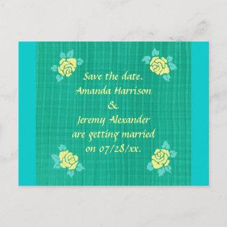 Carte Postale Faire-part Four Yellow Roses Green Teal Plaid Enregistrer la