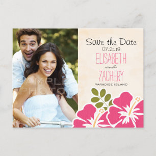 Carte Postale Faire-part Fuchsia Hibiscus Hawaiian Enregistrer la date Cart