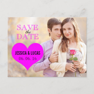 CARTE POSTALE FAIRE-PART FUCHSIA PINK HEART PHOTO ENREGISTRER LA DATE