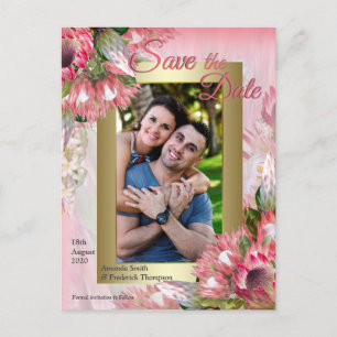 Carte Postale Faire-part Fuchsia Protea's avec Blush & Gold Enregistrer la 