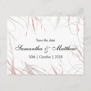 Carte Postale Faire-part Fuchsia rose et gris Flourishes Enregistrez la dat