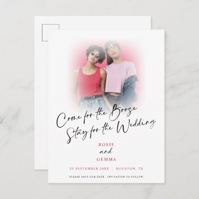 Carte Postale Faire-part Fun Come For Booze Photo Enregistrer La Date Annon (Devant / Derrière)